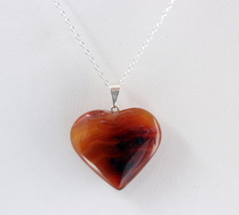 Carnelian Heart Pendant with Silver Chain